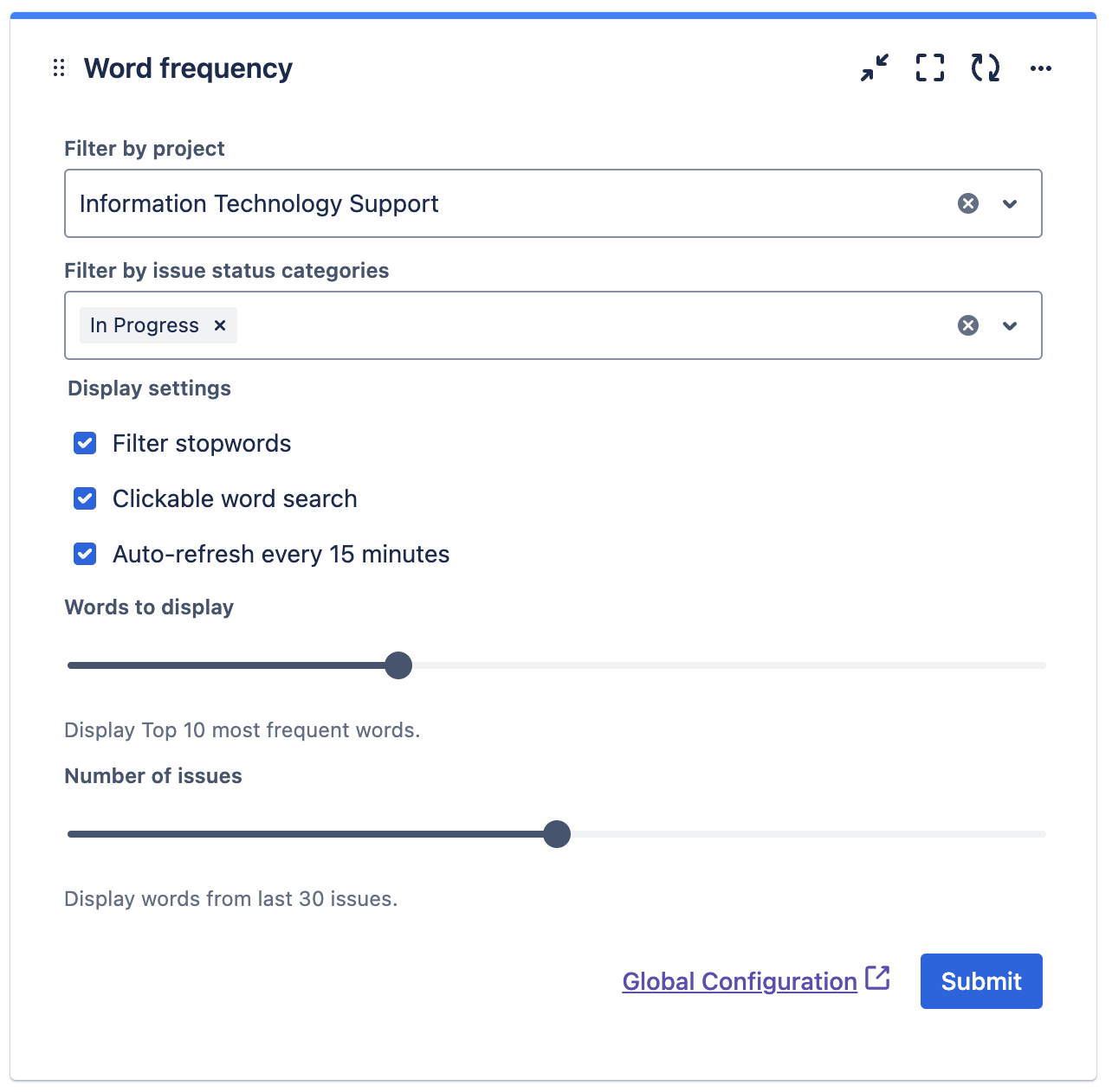 Word frequency settings